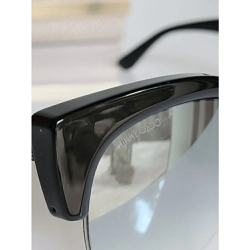 JIMMY CHOO Women's Oval 56mm Priya/S Black Glitter Sunglasses NEW WITH CASE $425